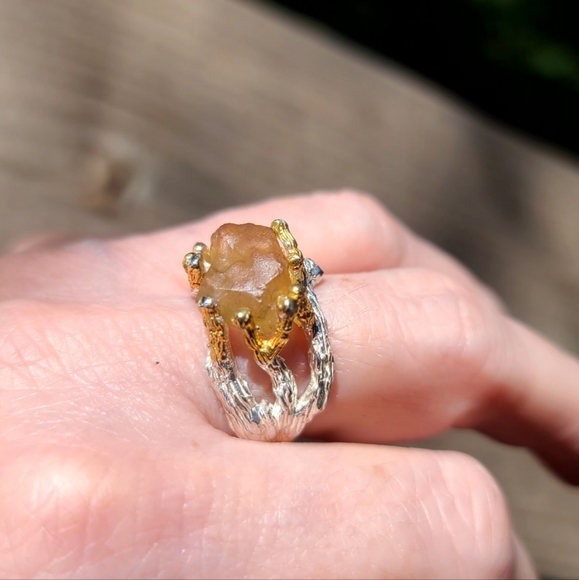 Large raw natural Citrine solitaire sterling ring sz 7 - Picture 10 of 12